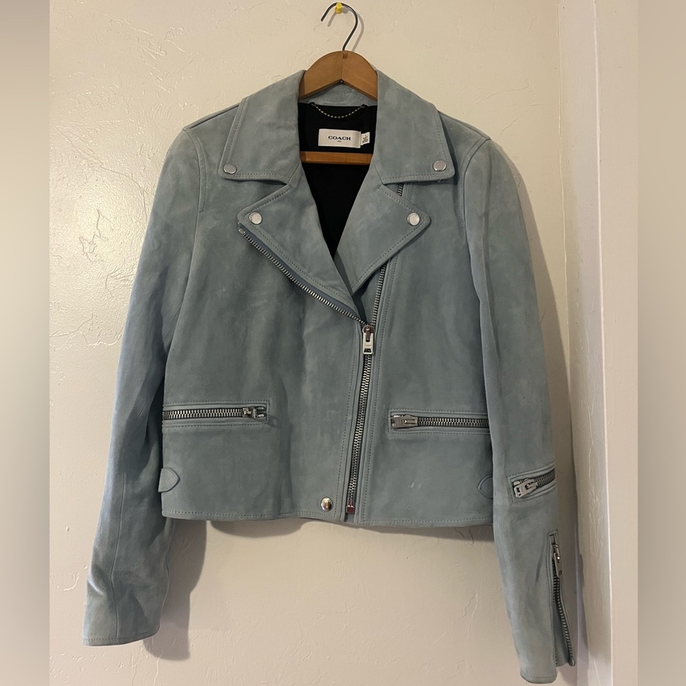 Coach Women's Light Blue Leather Jacket